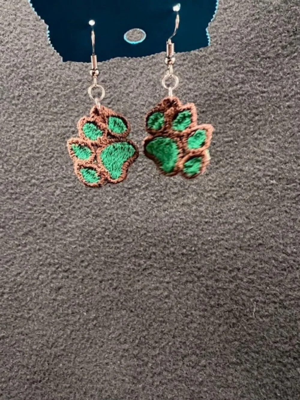 Homemade Brown & Green Paw Print Lace Earrings - Picture 4 of 7